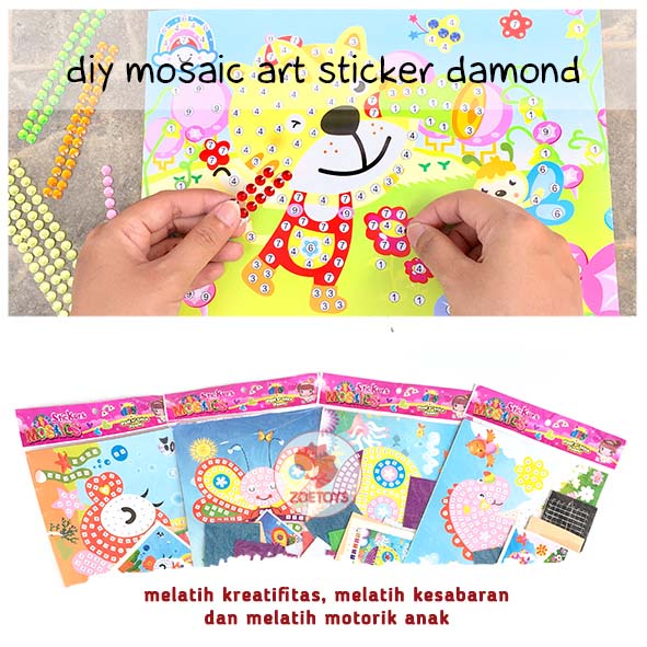 Zoetoys 2in1 Diy Mosaic Art Sticker Diamond Big and Painting | Tempel Sticker Manik Besar mewarnai dan menempel stiker diamond prakarya kerajinan tangan | Mainan n Craft Edukasi Anak