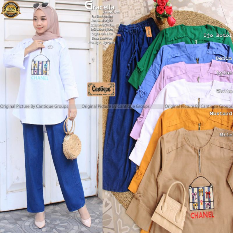 Gracella Jeans Set (Blouse + Celana) by Cantique