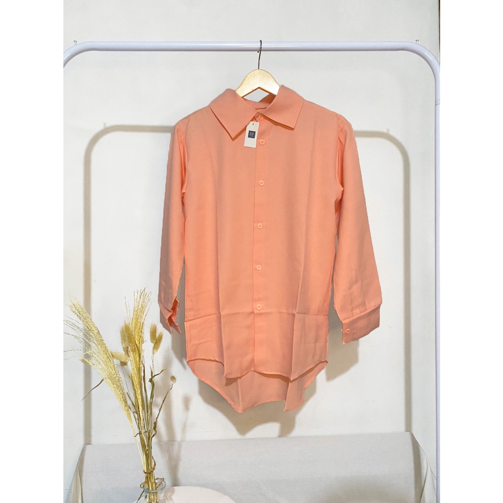 Kemeja Fairy Tale Wanita Atasan Kasual Basic Polos Lengan Panjang Trendy - Blouse Casual Wanita Warna Cerah - Kemeja Pink Fanta