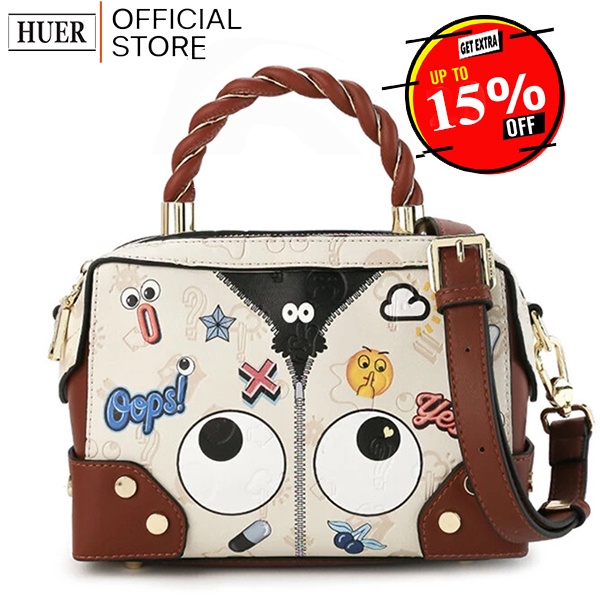 HUER ~ Oyehwa Eye Theme Printed Satchel Bag 9454-203Brown