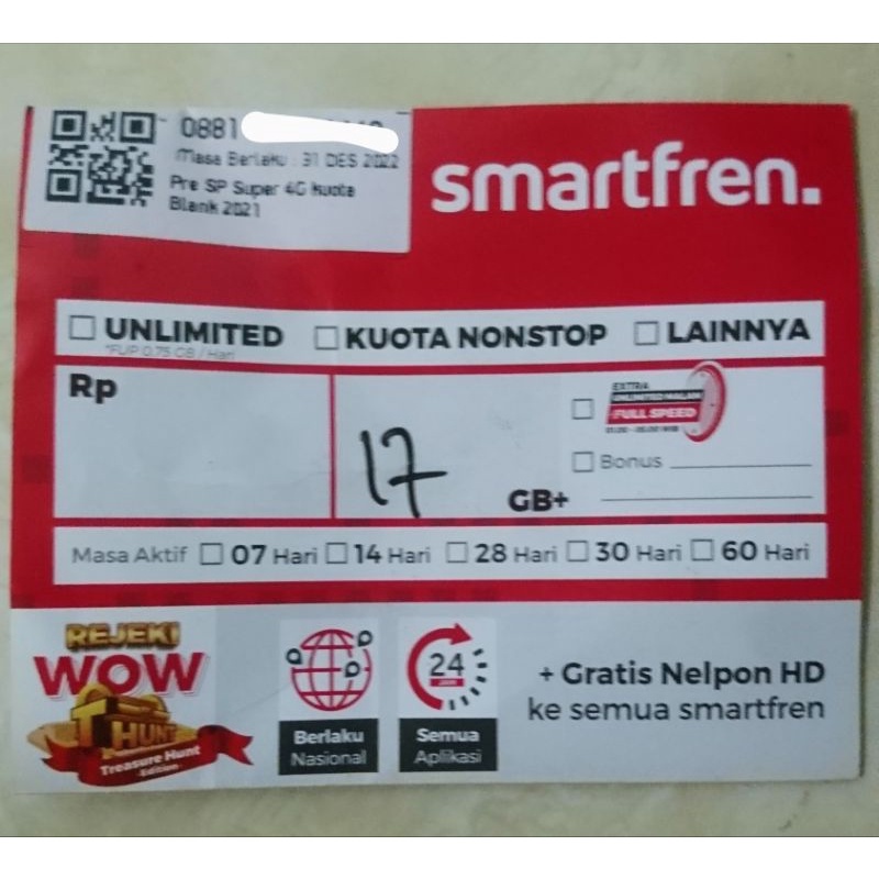 Kartu Perdana Smartfren 17 GB Internet Murah