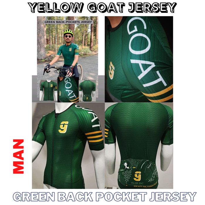 Yellow Goat Cycling Jersey Sepeda Green Back Pocket Man