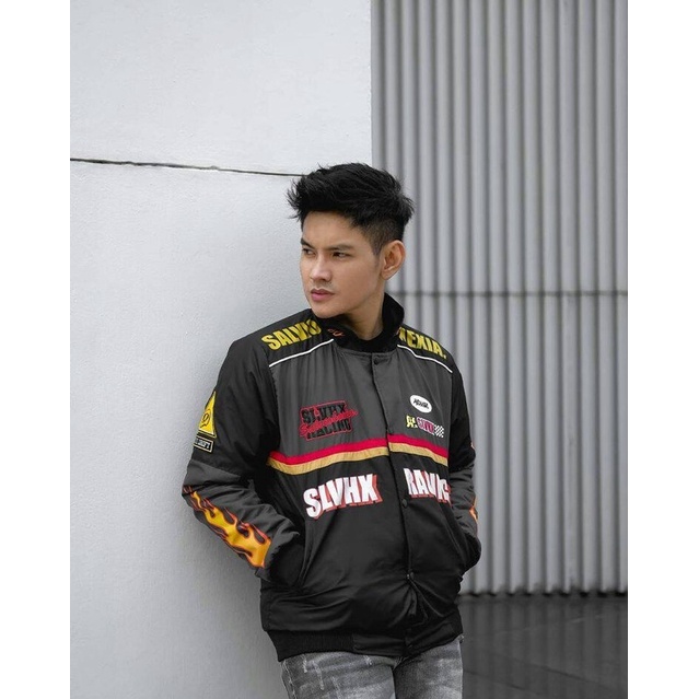 Jaket Nascar Slvhx Racing Team Jaket Salvio Hexia Jaket Parasut Salviohexia Jaket Pria Maroon Black