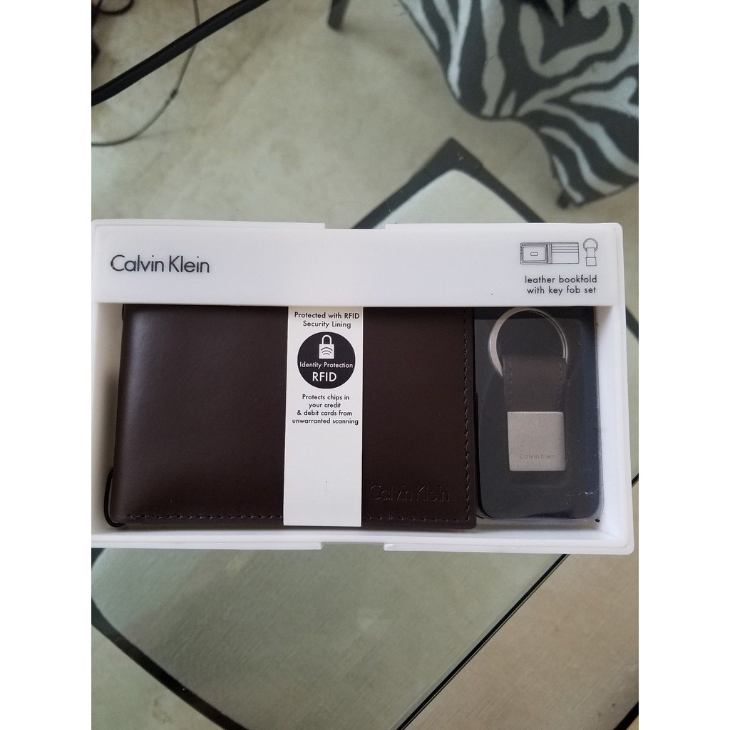 Dompet Original Calvin Klein Pria Cowok RFID - Coklat