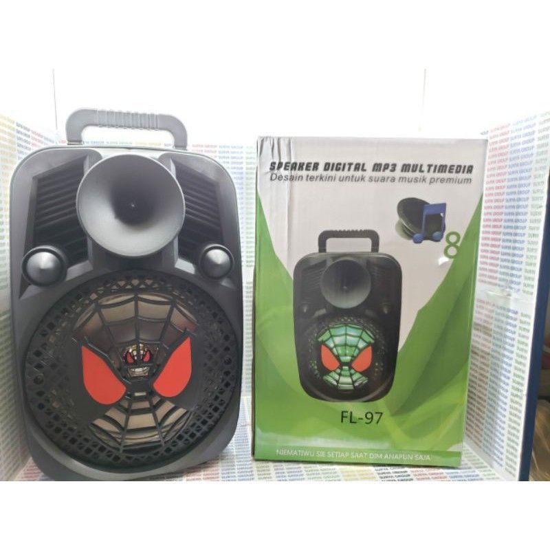 Speaker Bluetooth FLECO FL-97 Bonus Mic + Remote Speaker Karaoke FM Radio USB Memory Card AUX 8&quot;