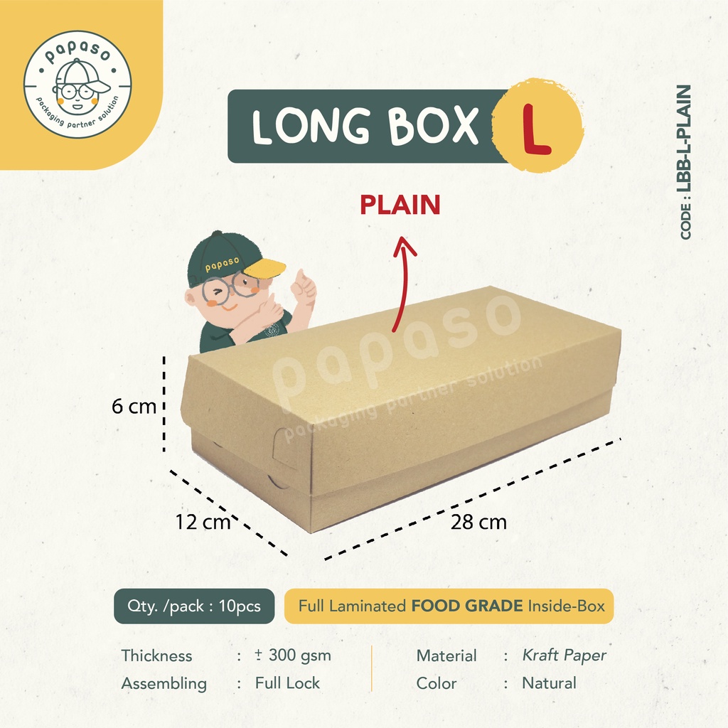 

Box Brownies / Long Box / Kotak (LBB-L-PLAIN) Kraft Full Laminating (Min. Order 1pack/10pcs)