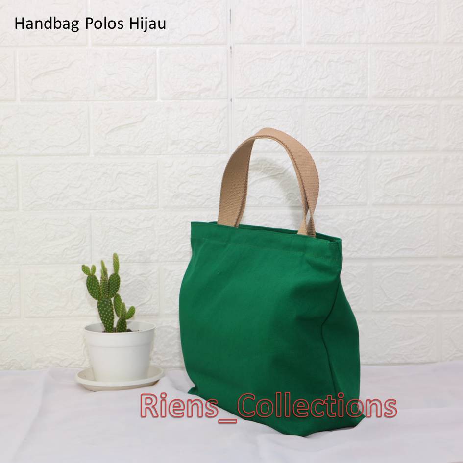 HANDBAG TAS JINJING KANVAS POLOS WARNA HIJAU. TAS JUMBO TAS KANVAS. Riens Collections