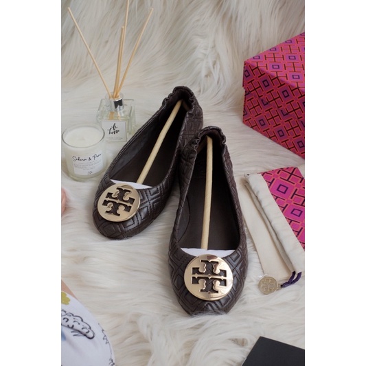 TB mini ballet quilted espresso sz 8 shoes flat