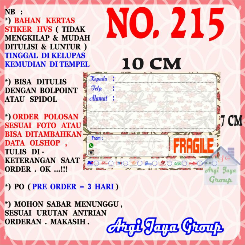 

Stiker HVS - Stiker Pengiriman - Sticker Alamat Olshop Murah Nomer 215-10x7cm