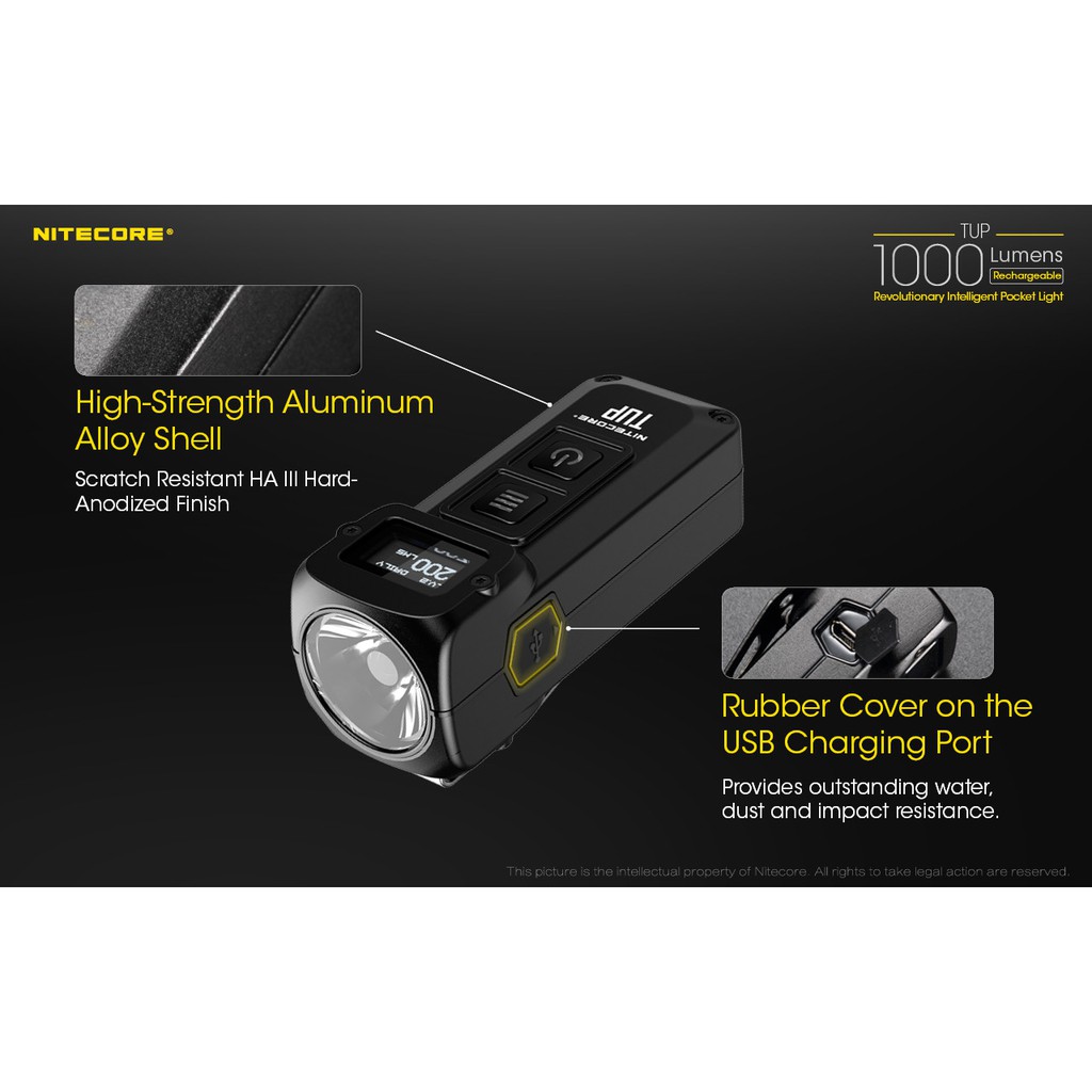 NITECORE Tup USB Rechargeable 1000 Lumen Bentuk Gantungan Kunci