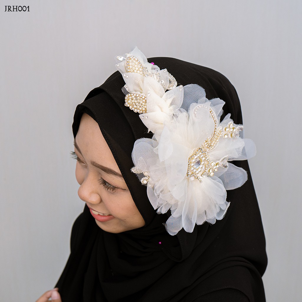 [BISA COD] HEADPIECE BRIDAL WEDDING MODERN HIJAB ASESORIS BUNGA BROKAT JRH001