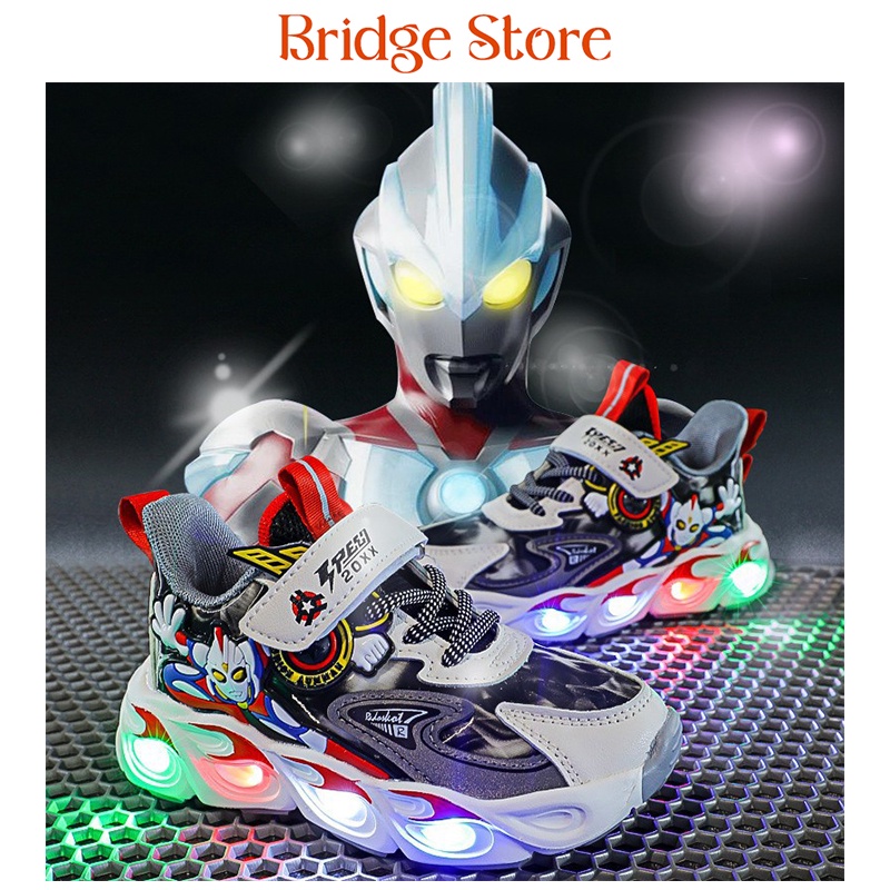 Sepatu Sneakers LED Anak Laki-laki Import Motif ULTRAMAN Tsh / Sepatu Anak Sport Karakter Ultraman