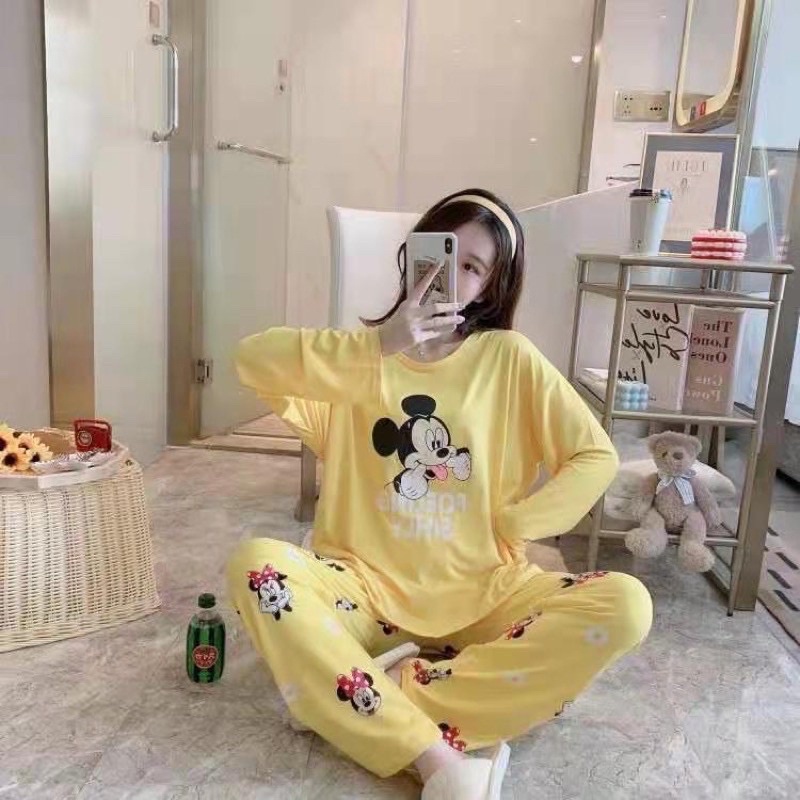 Piyama PP Import Korea piyama oversize setelan kaos import premium piyama import piyama murah-Pp mickey yellow