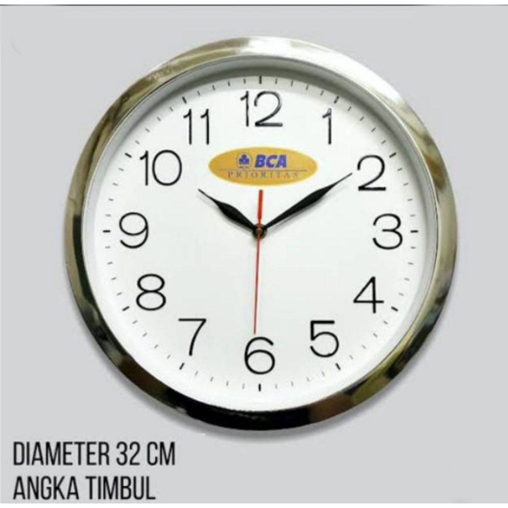 Jual Jam Dinding Custom Promosi Souvenir Ukuran 32cm Warna Crom Silver Gold Emas Logo