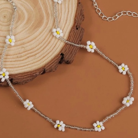 Clear Daisy Beads Necklace | Kalung Manik manik Korea Adjustable, Perhiasan Wanita Pria Kekinian, Ga