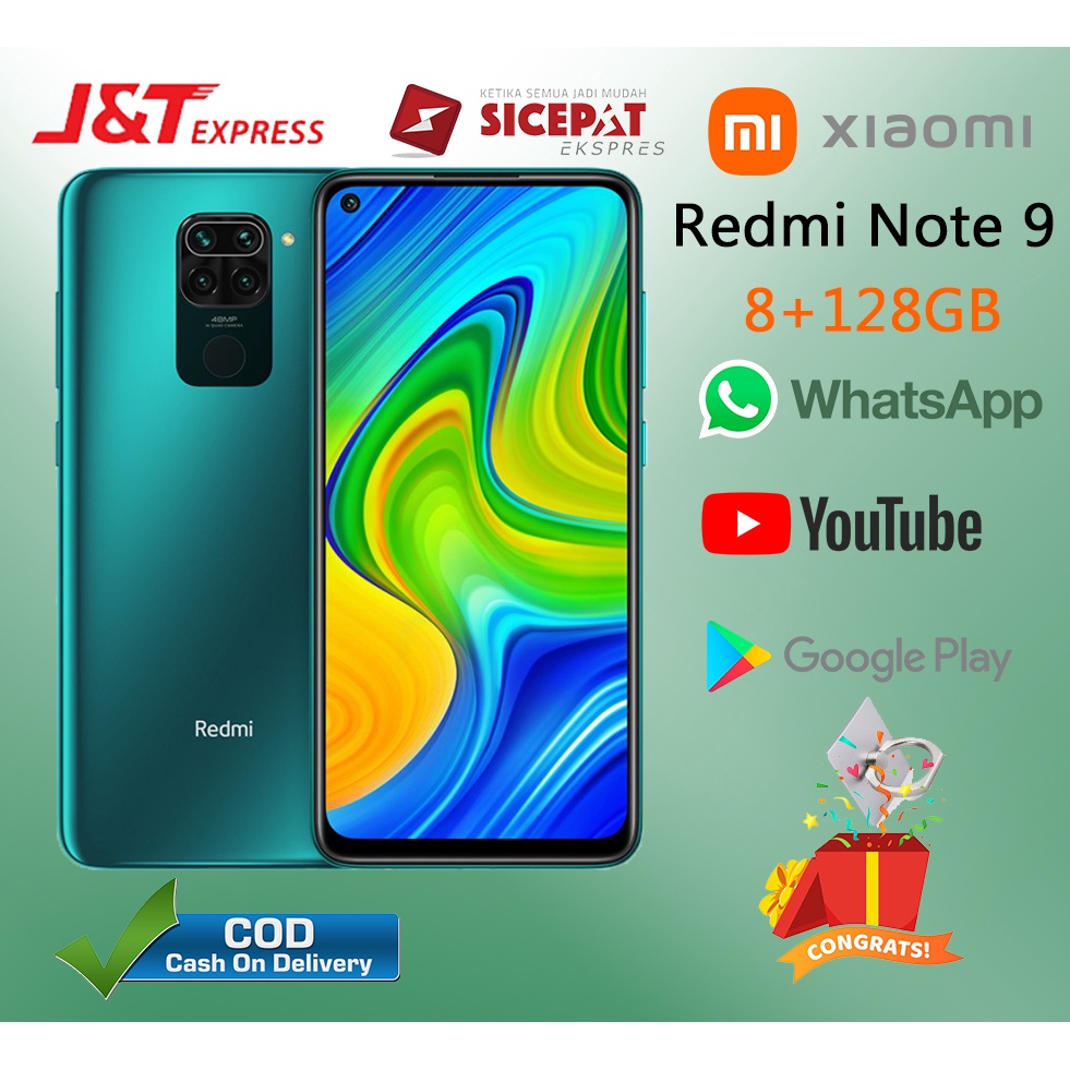 HP Xiaomi Redmi Note9 Ram 8/128GB Smartphone 4G LET 6.53inches Layar Penuh 13MP+48MP Kamera Handphone