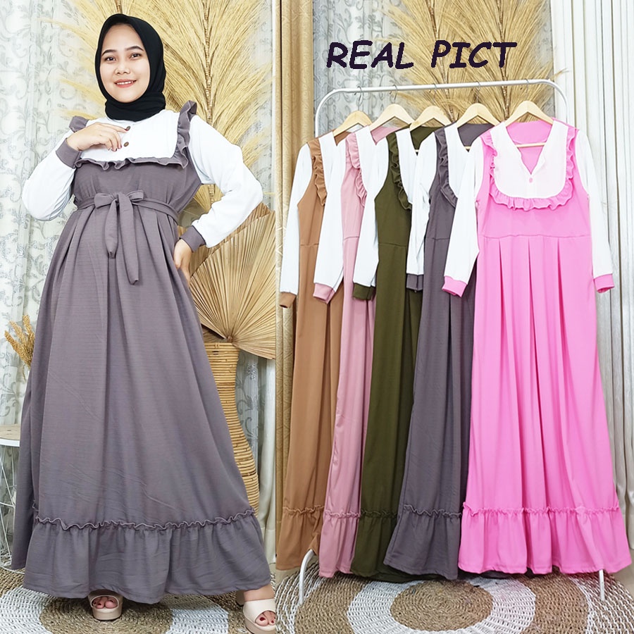 CARLINA Gamis Bella Anniswah Ruffle Maxy Muslimah Wanita