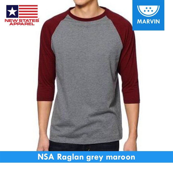 NSA Cotton Raglan 7260 Grey/Maroon pod print on demand satuan
