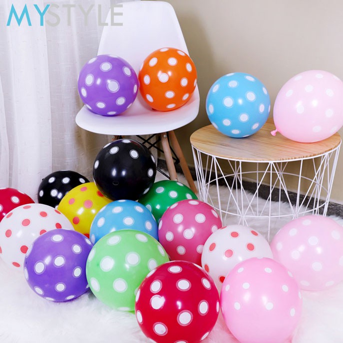 BALON LATEX POLKADOT MIX SATUAN MIN 10 BALON POLKADOT MURAH BALON LATEX TEBAL