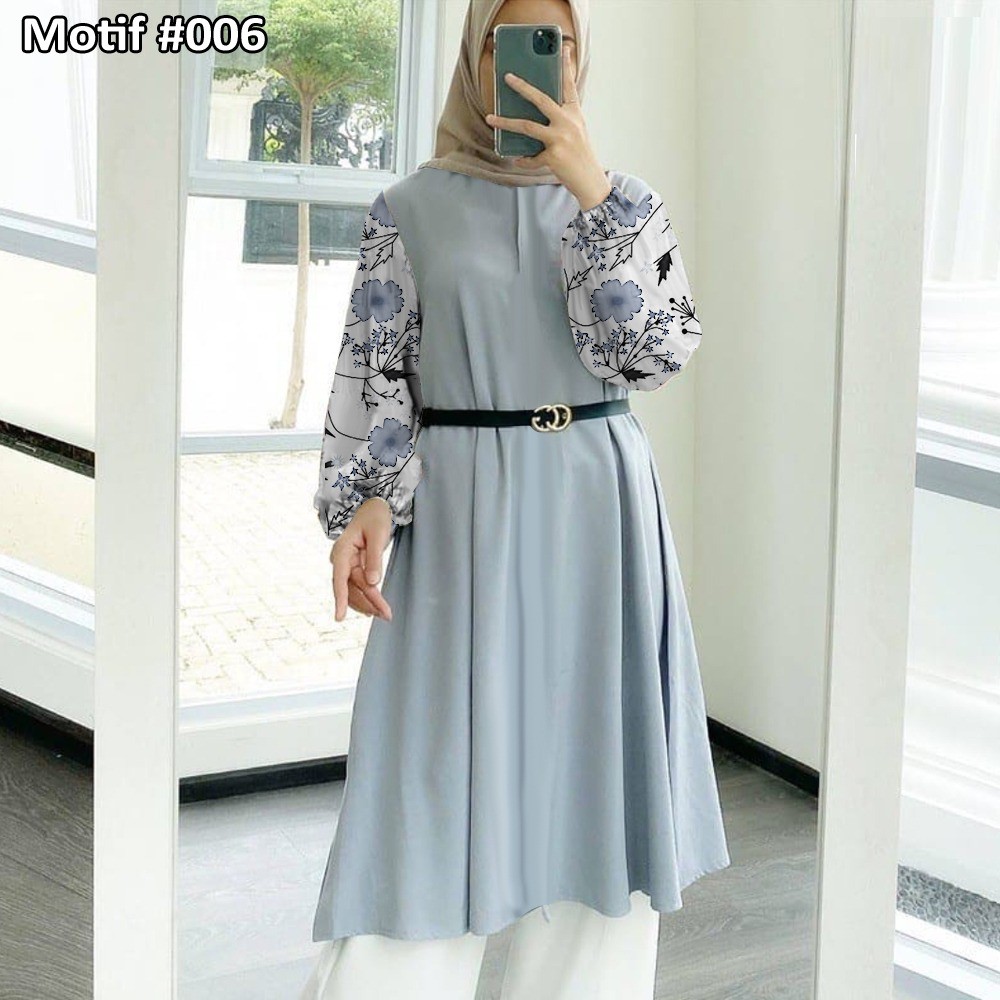 Tunik Jumbo - Gamis Wanita Kekinian - Baju Atasan Wanita - Bungaz Motif Gabungan - Lexoir-Bungaz 006 Abu