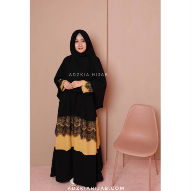 ABAYA RENDA GOLD SET SYARI || GAMIS ADZKIA HIJAB SYARI