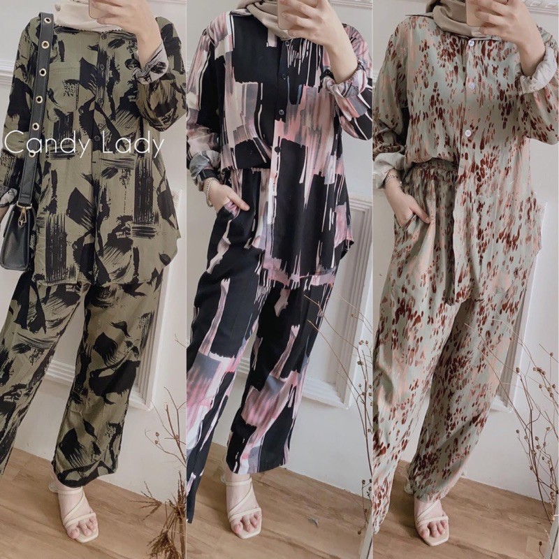 ONE SET GREEN / HOMESET ABSTARK ARMY / ONE SET RAYON UNIQLO