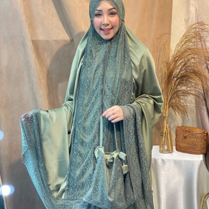 NEW//MUKENA DEWASA PREMIUM~MUKENA SILKY ORIGINAL~ANTAM PENGANTIN~JUMBO - Putih, jumbo