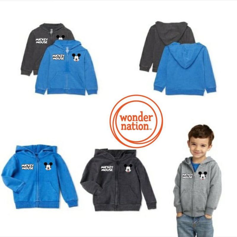 Jaket anak Zipper Hoodie branded Wonder Nation Disney Mickey blue vintage 1-5T