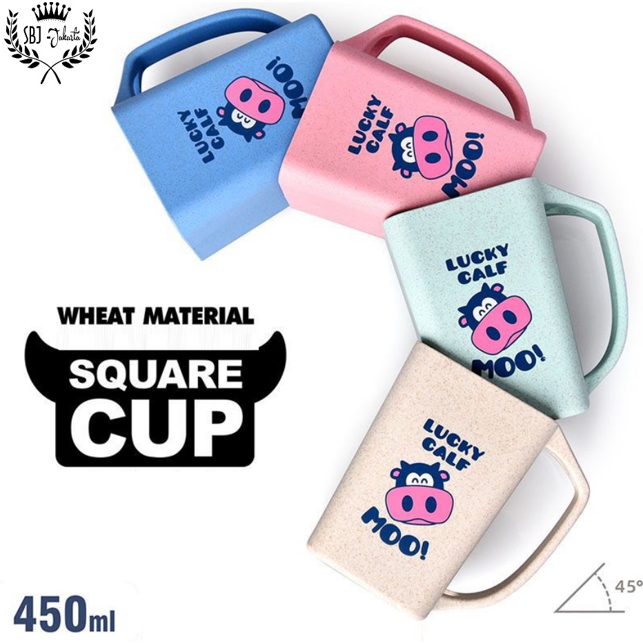 Gelas Cangkir Mug anak SQUARE CUP ECO GREEN WHEAT MATERIAL BPA FREE ADA DUS COCOK DIJADIKAN KADO HADIAH OLEH2