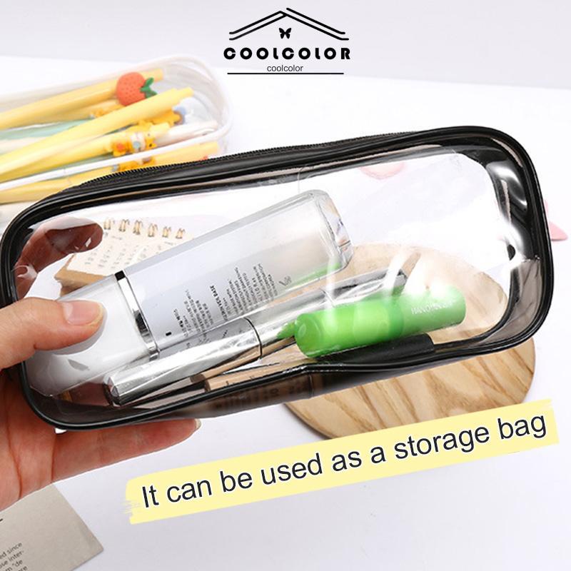 COD❤️Decompression Primary Middle School Students Competition Rotating Pen Can Write Student Rotating PenTransparent PVC Student Stationery Zipper Pen Bag Travel Portable Toiletry Makeup Storage Bag- cl