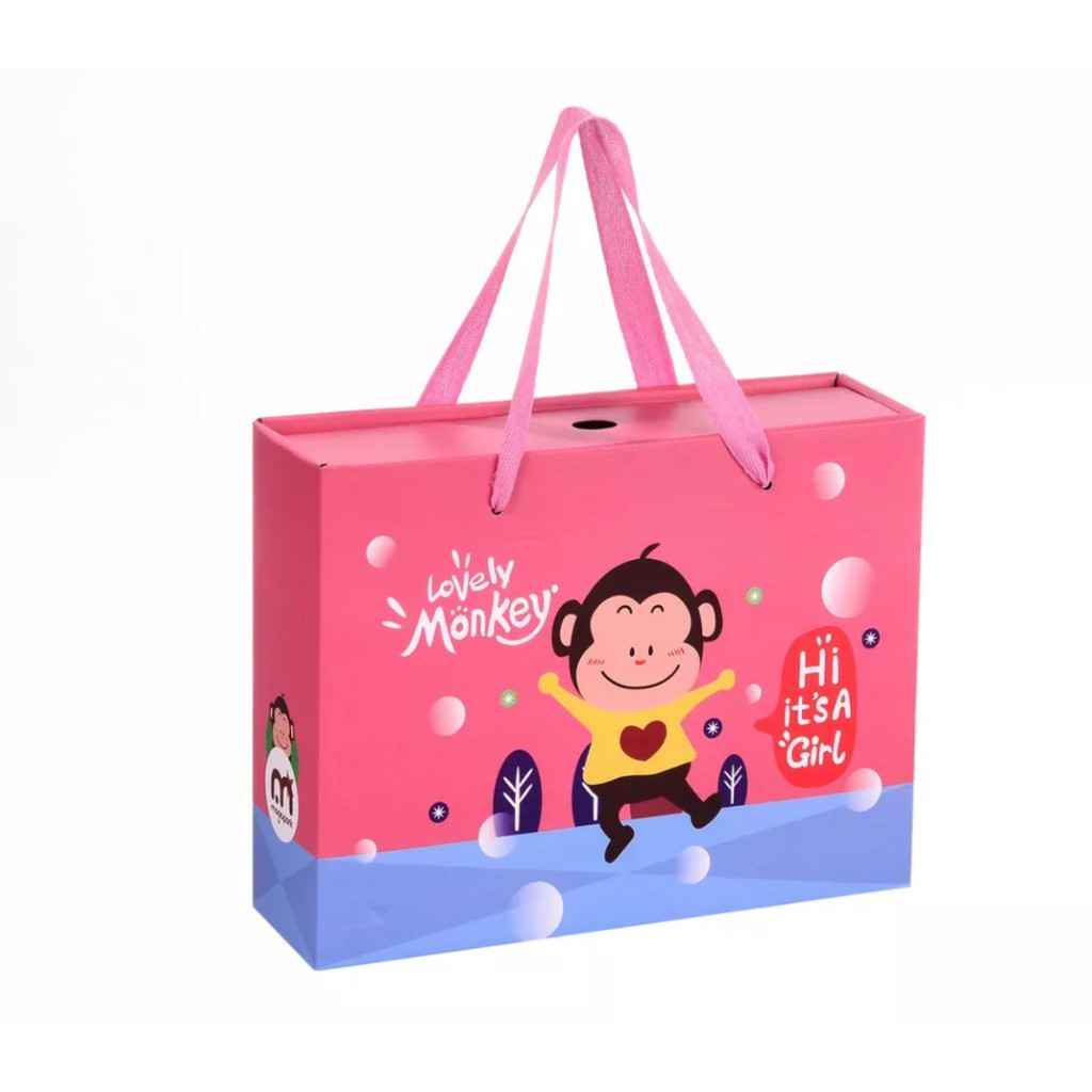 YBS Kotak Hadiah Bayi Baru Lahir Gift Box Bayi Gift Box Natal Hadiah Ulangtahun 5010-MONKEY PINK