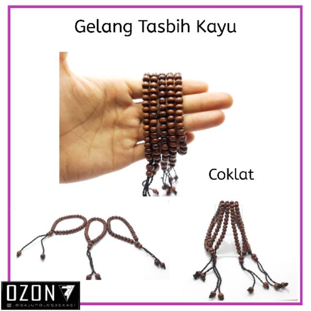 Gelang tasbih kayu polos bahan manik kayu marica natural