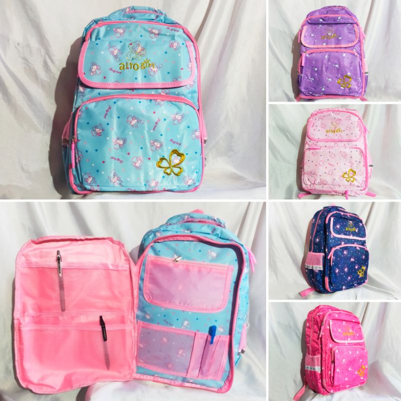 Tas ransel backpack anak perempuan alto girl model resleting putar / kulkas free rain cover  original