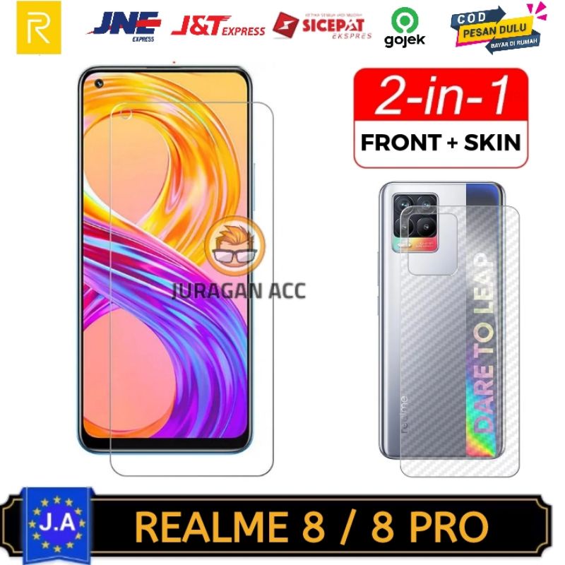 2IN1- Tempered Glass Full Clear Realme 8 8 PRO TG Anti Gores Bening Skin Carbon Realmi 8 8Pro Screen