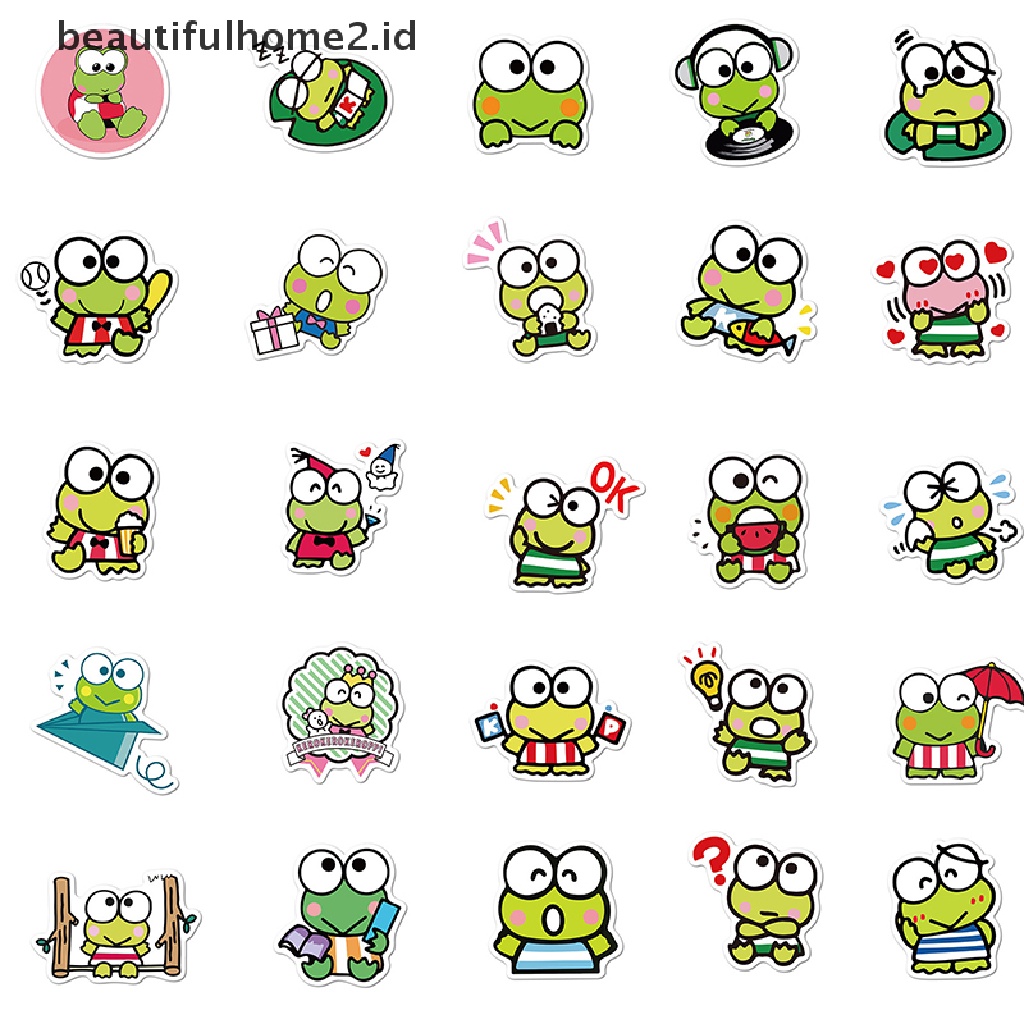 (Beautifulhome2.Id) 50pcs Stiker Motif Anime Kero Keroppi Untuk Dekorasi Buku Diary / Scrapbook / Handphone / Laptop