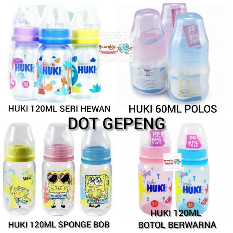 Botol susu huki 60ml 120ml dot orthodontic bulat karakter animal / botol susu bayi huki