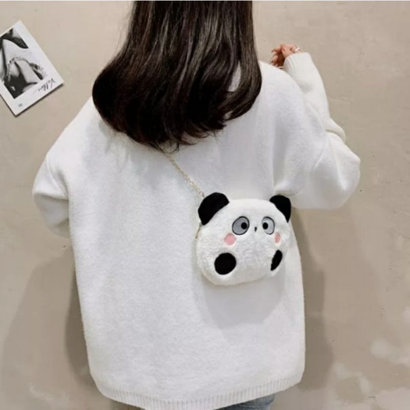 KSO_BAG - Tas Selempang Panda Bulu / Tas Boneka Panda Rante Terbaru Korean Style