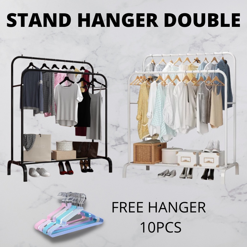 PROMO Stand Hanger Gratis Hanger Baju 10Pcs Stand Hanger Single Double Bentuk Gawang Stand Hanger Korea Rak Bazar Rak Serbaguna laris_unik