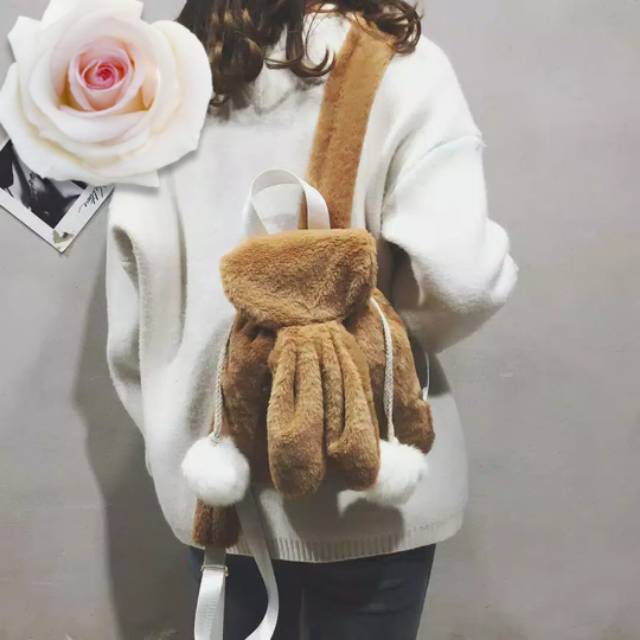 Ransel Anak Lucu Boneka Pompom Rabbit PIKABOY / Tas Ransel Wanita