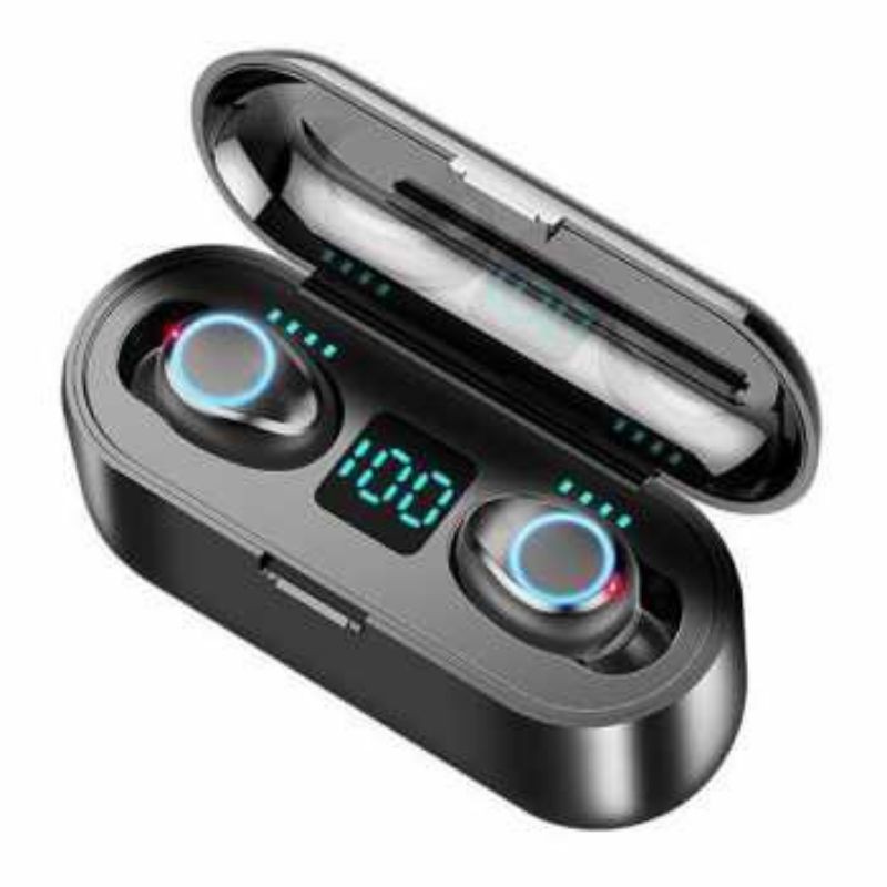 ZEBRA TWS Earphone Bluetooth 5.0 LED Powerbank Dock 2000mAh - F9-2