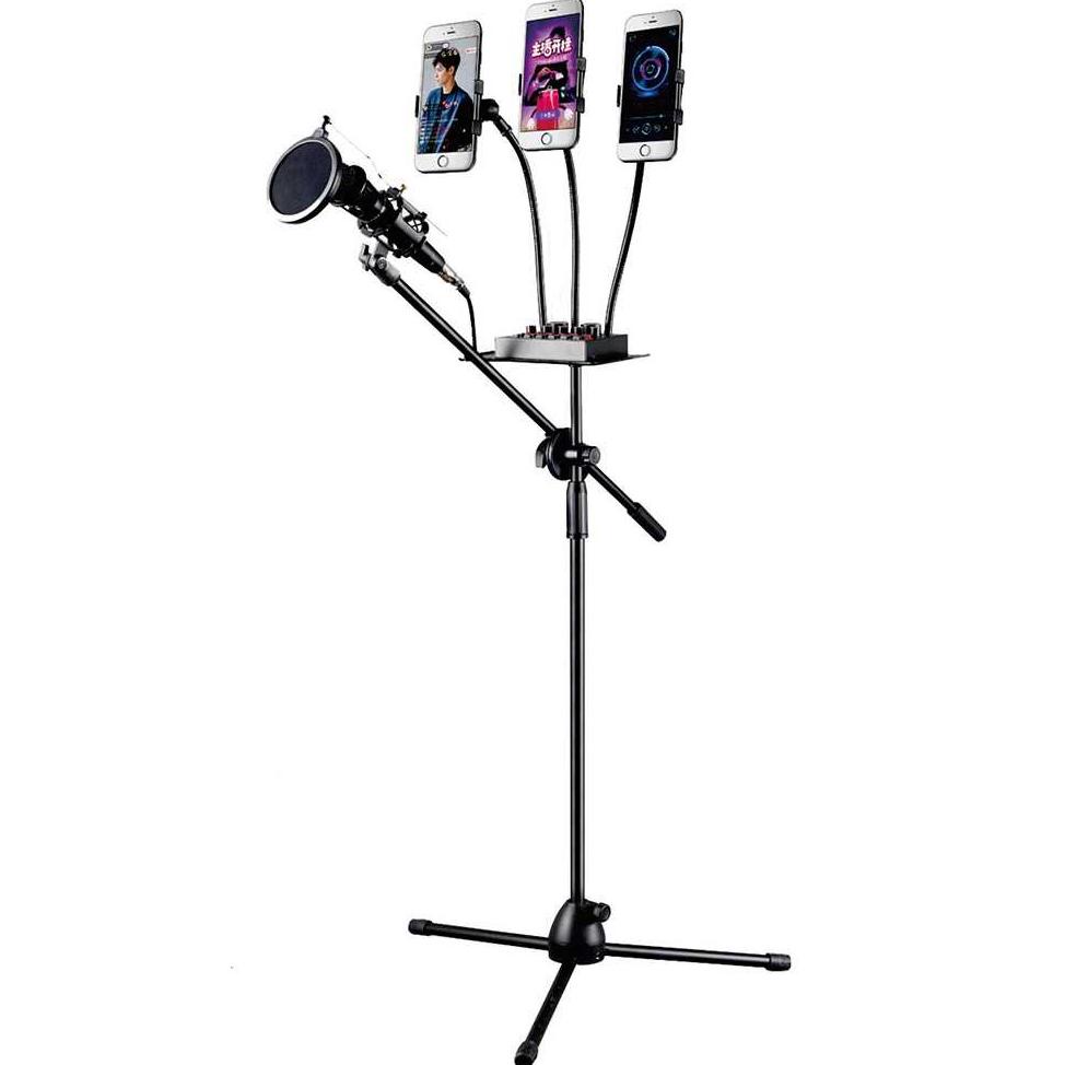 Stand Microphone + Mic Holder / Stand Mic Lantai Tripod Condenser