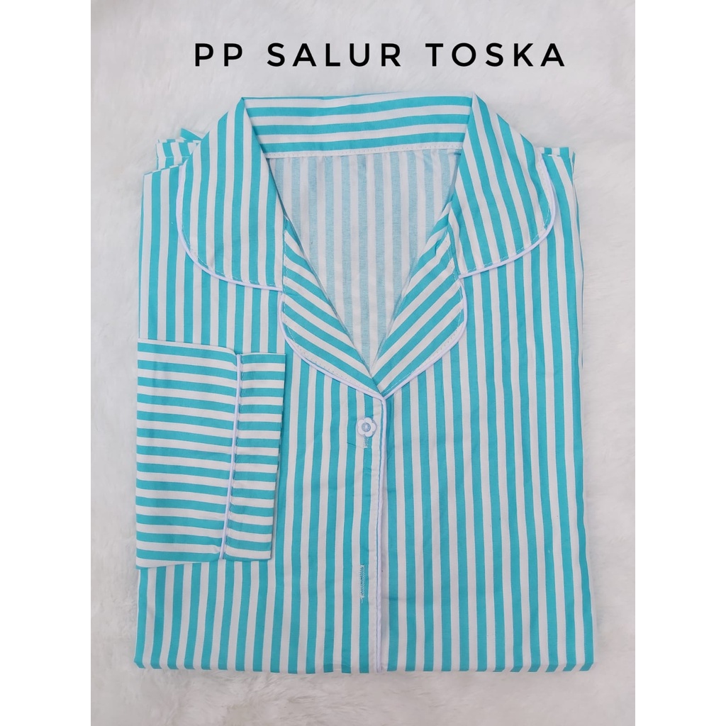 BJ-Piyama PP Wanita Dewasa Salur - Baju Tidur Lengan Panjang-Salur Tosca