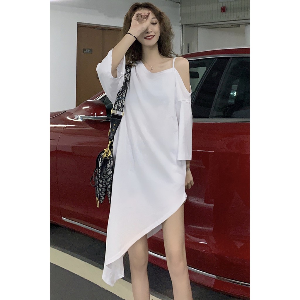 Baru Sexy Off-The-Shoulder Slip Gaun Retro Pinggang Dikendalikan Pelangsing Celah Gaun