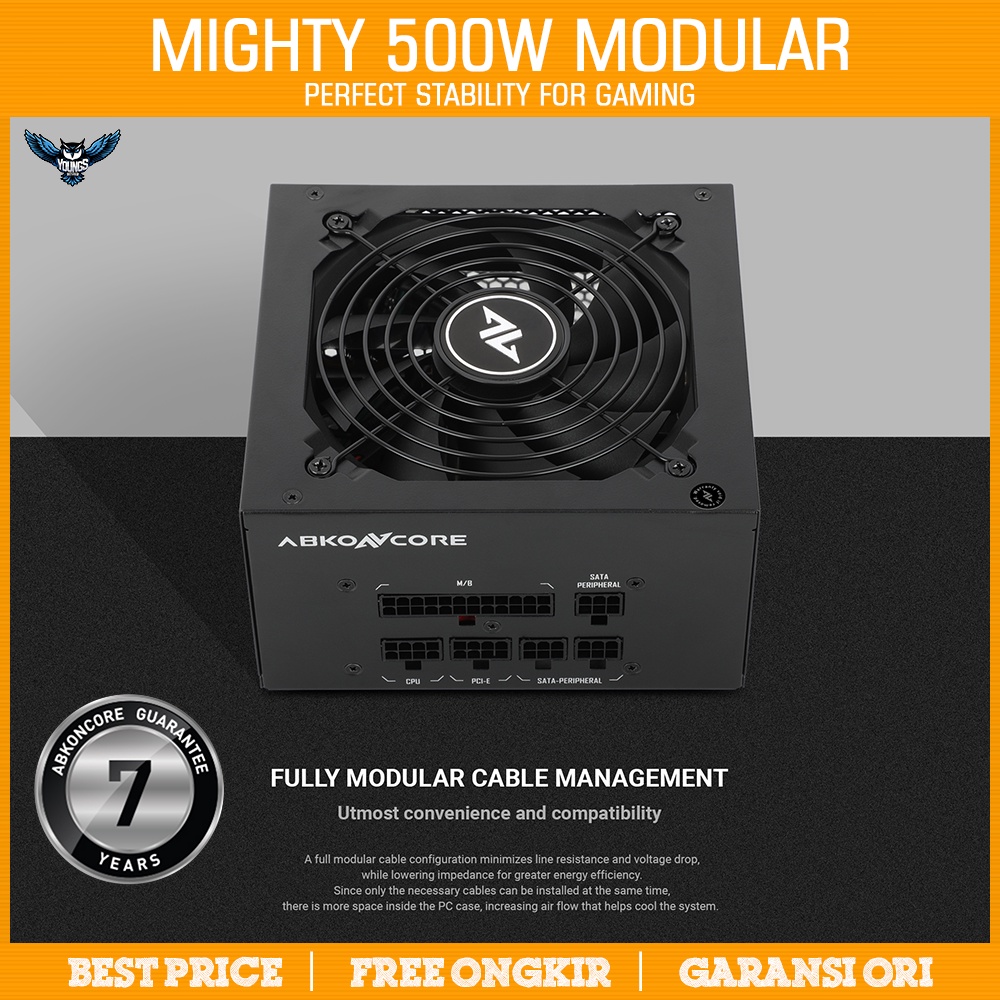 PSU ABKONCORE MIGHTY 500W 80+ Full Modular Power Supply Garansi 7 Tahun