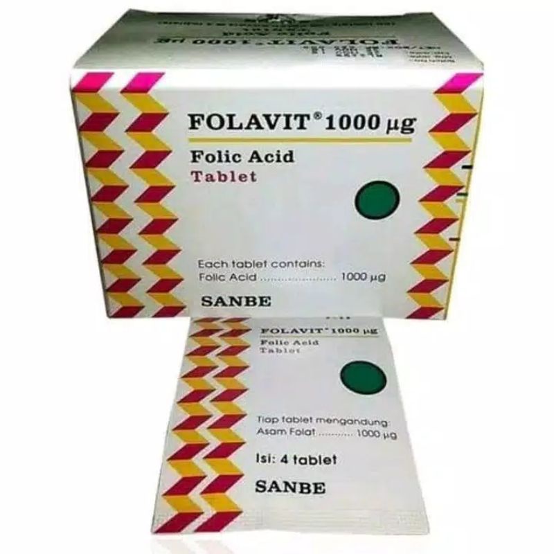 Folavit 1000mcg isi 4 tablet Sanbe- Folic Acid Strip 4 Promil Vitamin asam folat