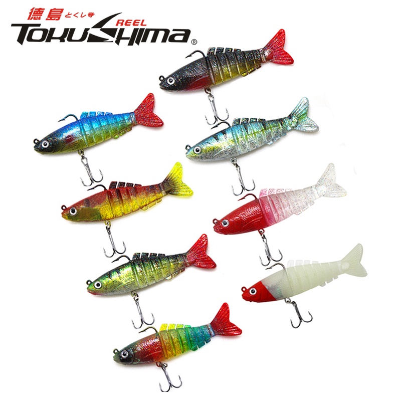 9cm / 17g Umpan Pancing Soft Bait Bentuk Ikan Imitasi 8 Bagian Dengan Mata 3d