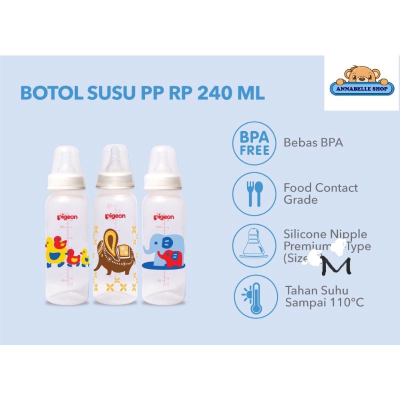 Pigeon Botol PP RP paket isi 3 50ml 120ml 240ml peristaltic nipple slim neck