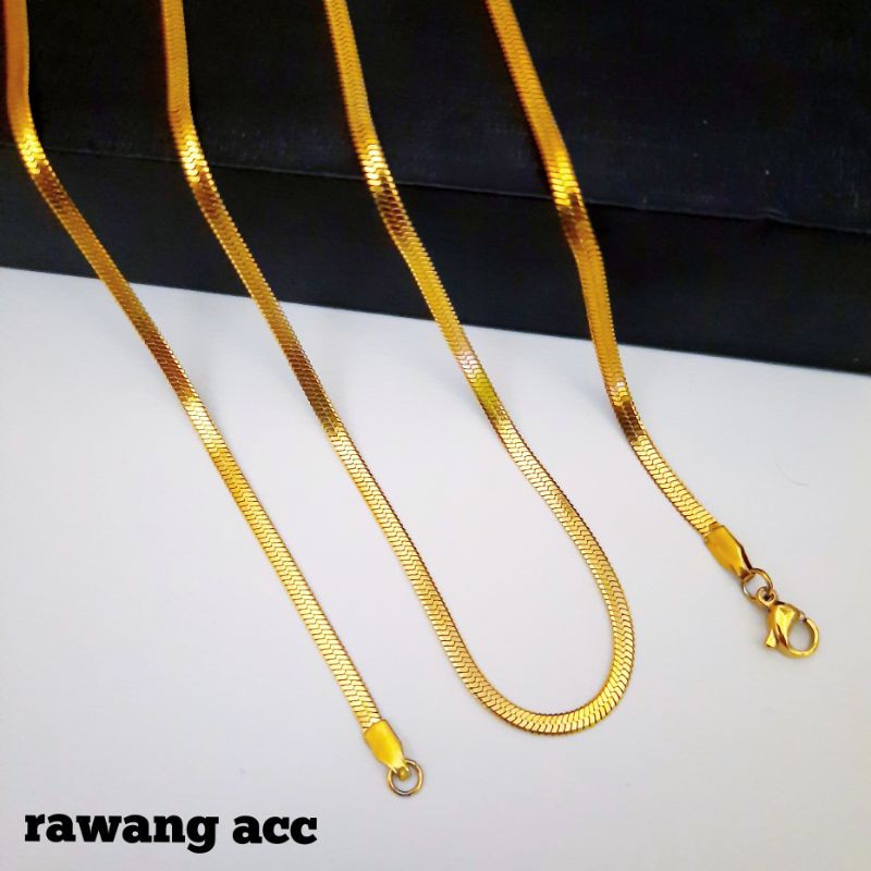 kalung titanium gold pipih anti karat selamanya