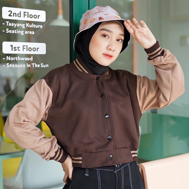 Pro - Crop Baseball Jaket - Jaket Crop Baseball Wanita