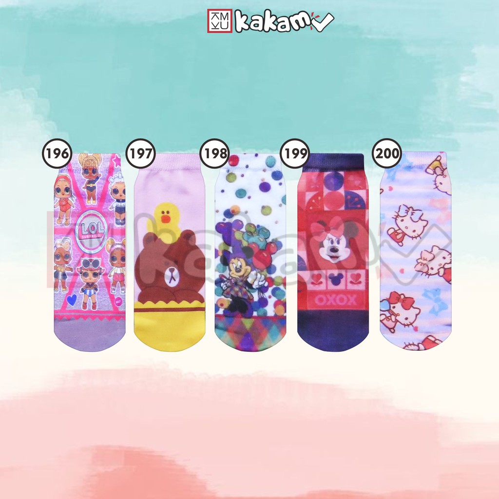 Kakamu Kaos Kaki Printing Anak Karakter LOL, Hello Kitty, Minie Mouse J